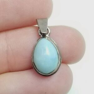 Vintage Sterling Silver Pale Blue Drop Shape Pendant Charm, Bezel Set, Estate